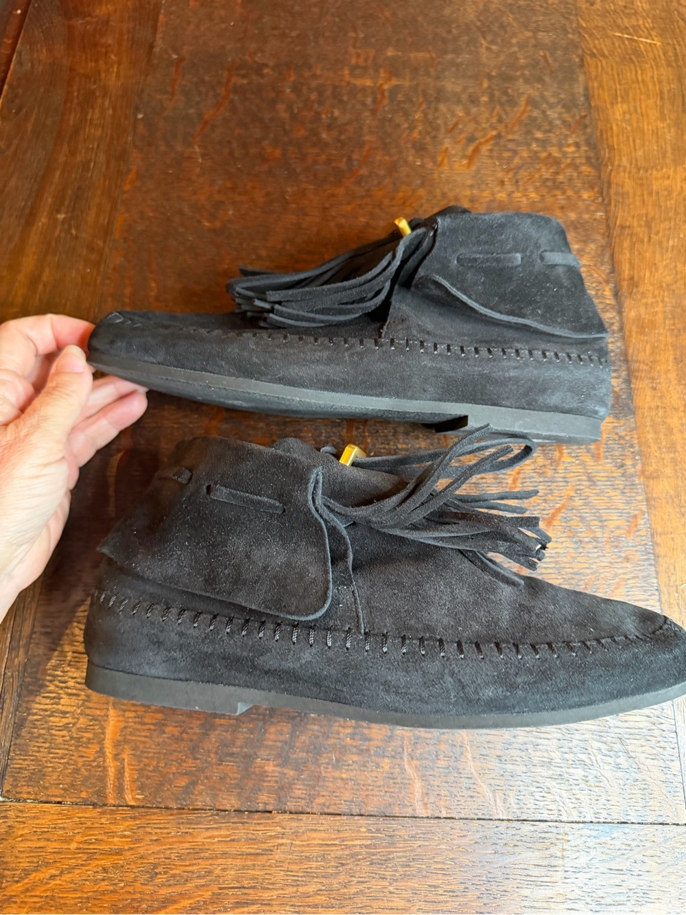 STAUD Black Suede Fringe Moccasin Loafers - Women’s Size 37 - Picture 7 of 8